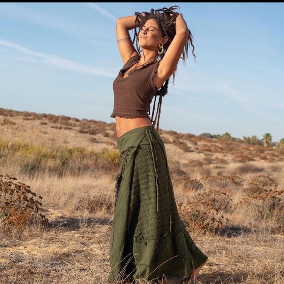 Etsy Dresses & Skirts - Boho Olive Green Wrap Maxi Skirt - Women